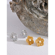 Floral Pearl Stud Earrings