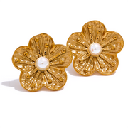 Floral Pearl Stud Earrings